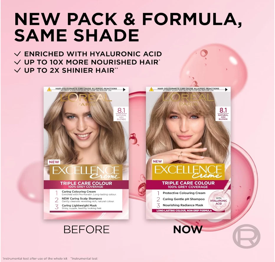 L’Oréal Paris Excellence Crème Hair Dye 8.1 Natural Ash Blonde – Permanent Color - Image 2 of 4