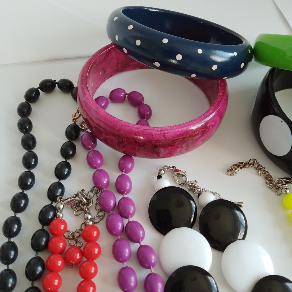12 Colourful Necklace Bracelet Costume Jewellery Lot Fancy Dress 60's
