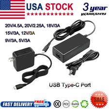 USB-C Type-C AC 90W Universal Adapter PD Power Supply Laptop Charger Cable Cord