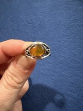 Vintage Sterling Silver 925 Oval Baltic Amber Ring, Size 5.75