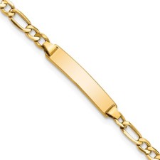 Real 10K Yellow Gold Figaro Link ID Chain Bracelet; 7 inch; Lobster Clasp