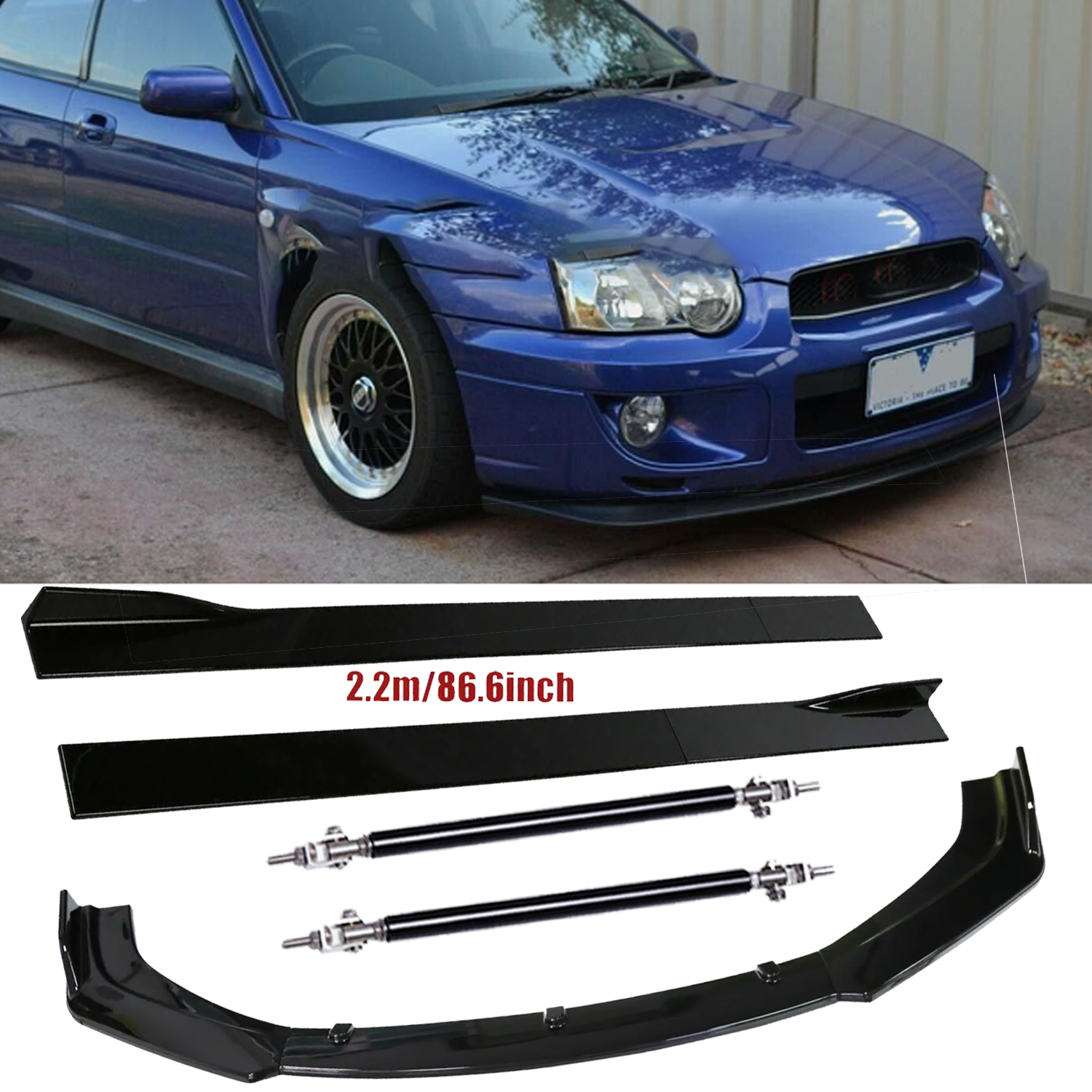 Front Bumper Lip Splitter Spoiler Strut Rods For Subaru Impreza 2010-2022