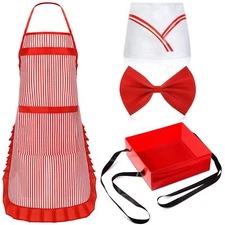 4 Pieces 1950s Adult Waiter Costume Kit Apron Tray with Strap Soda Jerk Chef ...