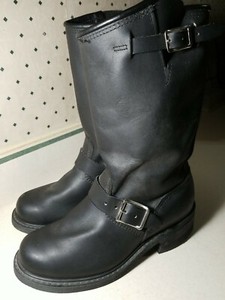 black leather engineer boots