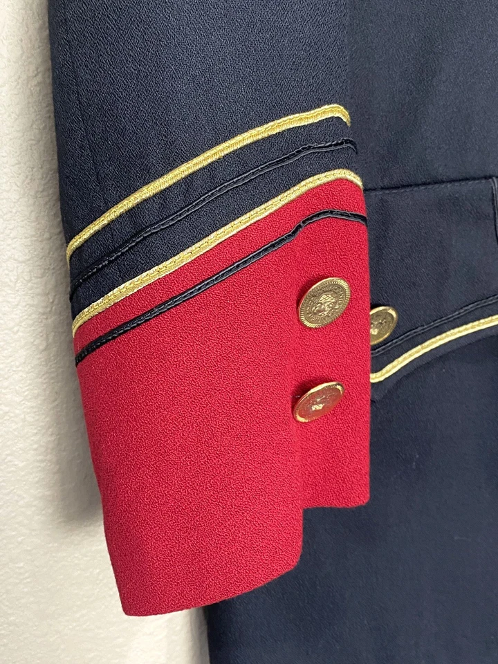 LEW MAGRAM COLLECTION PILOTS NAVAL Captain'S Blazer 夹克女式 10 黑色红色 — 第 3/4 张图片