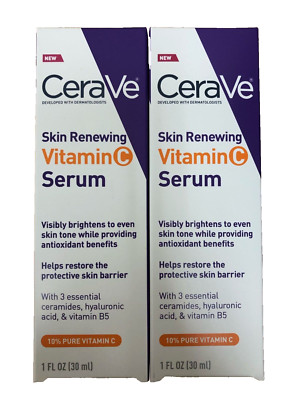 CeraVe Skin Renewing Vitamin C Serum with Hyaluronic Acid 1 FL OZ (30 ml) 2 PACK