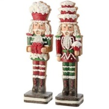 New Christmas 2 GINGERBREAD COOKIE CUPCAKE NUTCRACKER STATUE Figurine 13" Tall