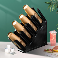 Coffee Cup & Lid Organizer  Bar Cup Holder Dispenser 4 Compartments Storage Rack