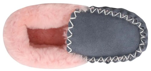 MoccasinS Slipper GREY/PINK Australian Wool Sheepskin 3-10 Ugg Mocasin Mocassin - Foto 2 di 15