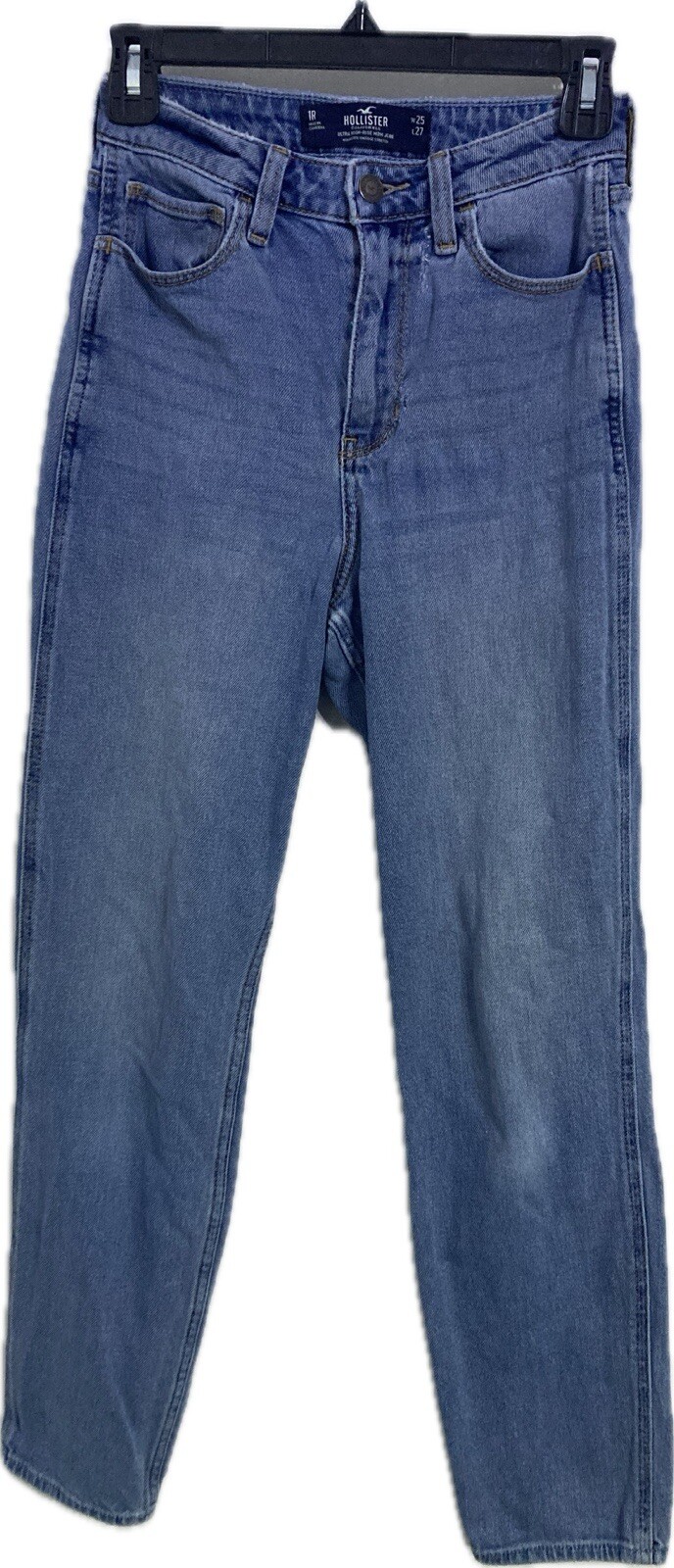 Hollister Jeans Womens Sz 1R Blue Curvy Ultra High Rise Mom Jeans Pockets 25x27-image