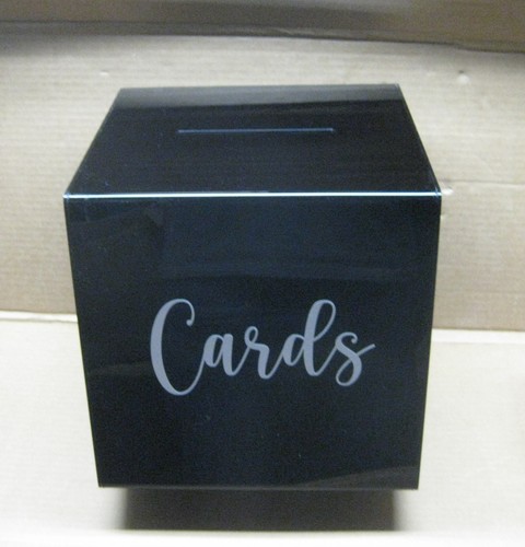 Black Acrylic Card Box with Slot & Locking Door - Weddings Birthdays 11-1/4"  SQ