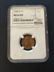 1938-D 1C Lincoln Wheat Penny NGC MS66 RD - 354328-054