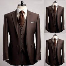 Brown Men's Suits 3Pcs Notchk Lapel Formal Jacket TuxedosBusiness Coat Tuxedos