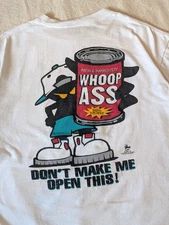 Vintage 90s Whoop Ass T Shirt Skate Grunge Funny Outhouse Udamon Large (flaws)