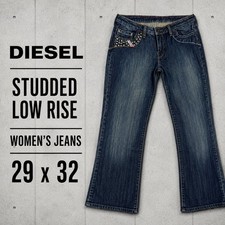 Diesel Industry Womens Studded Low Rise Straight Leg Jeans Dark Wash Size 29x32