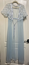 Vintage 1970s Sears Sheer Embroidered Baby Blue Robe Medium NWT