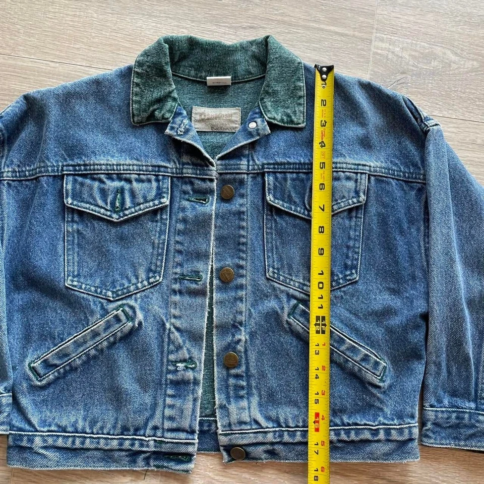 OshKosh B'Gosh Denim Jacket Green Collar Sz 8 Vintage 90's Retro Utility Cowboy - Image 3 of 4
