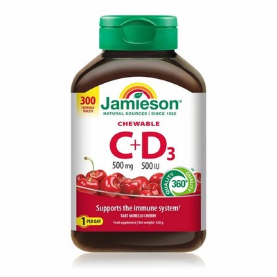 Jamieson Vitamin C + D3 Kautabletten - Kirschgeschmack - 300 Stück