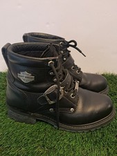 Harley-Davidson Boots Women  s Black Lace Up Buckle Leather Chunky Biker Sz 8