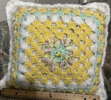 Granny Squares Accent Throw Pillow Crochet Crocheted Bumblebee Afghan Boho BEE