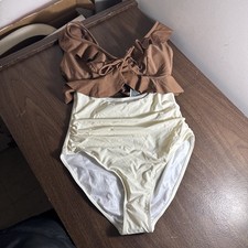 One Piece Swimsuit for Women Tummy Control Ruffle Bathing Suit V Neck M