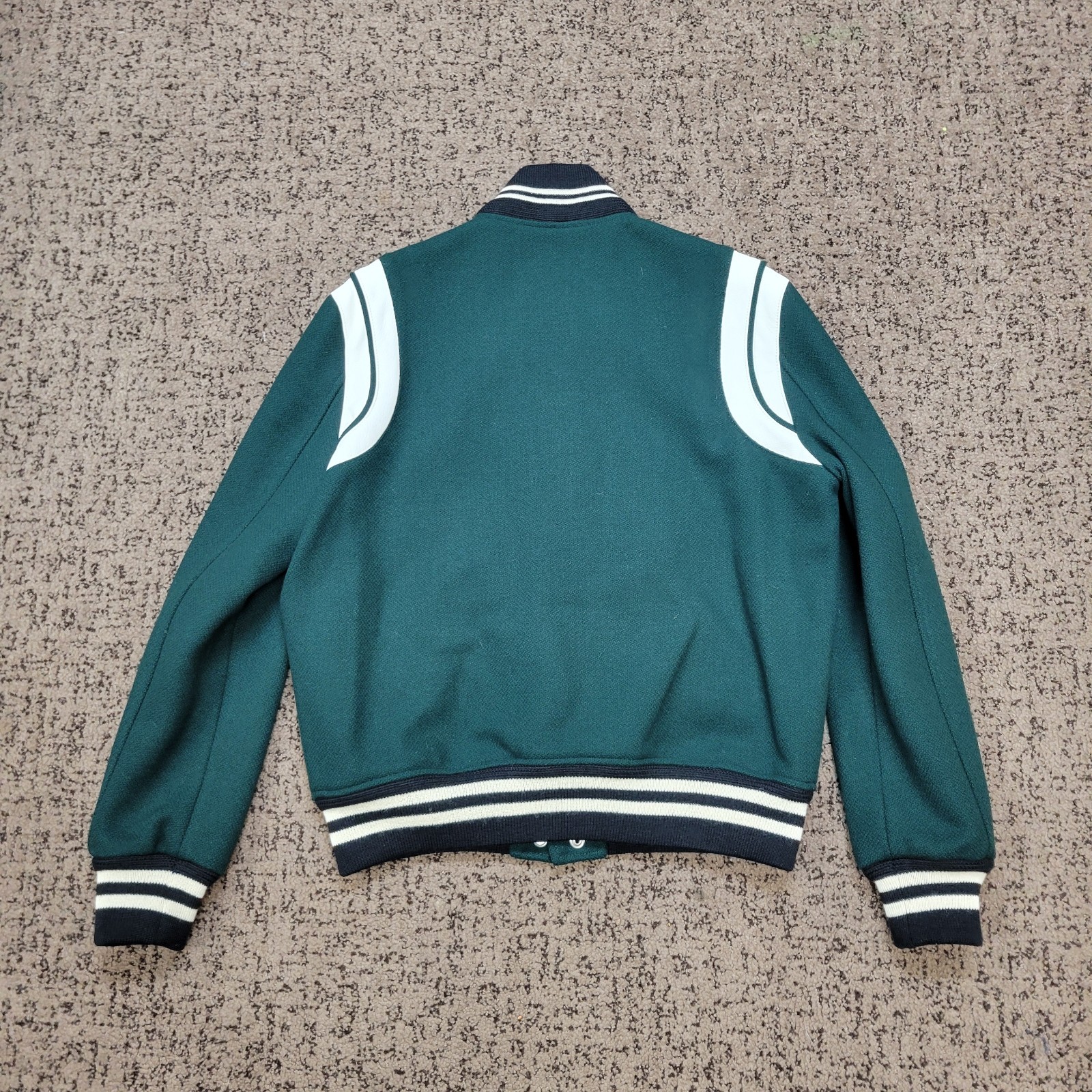 SAINT LAURENT Giacca Teddy Lana Snap Varsity Uomo PICCOLA EU 48 Verde PELLE DI AGNELLO
