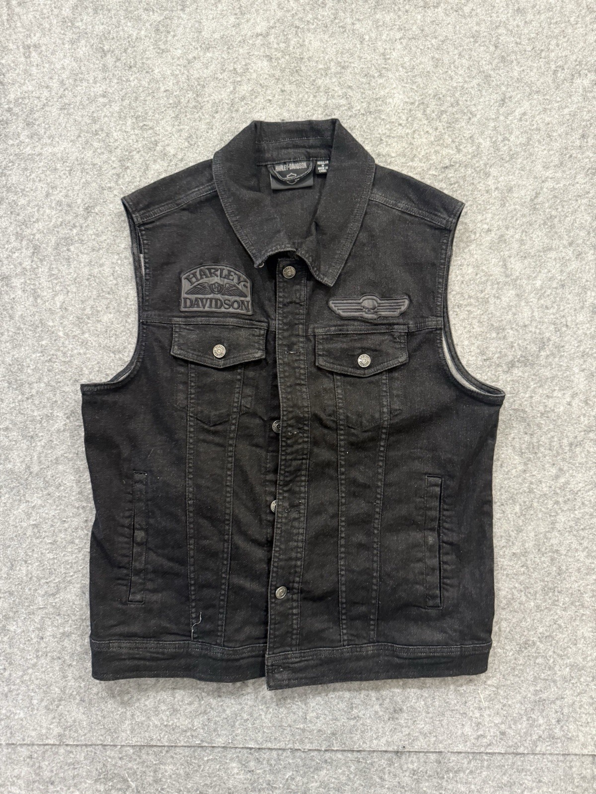 Harley-Davidson Embroidered Black Denim Jean Men's Vest Size Medium