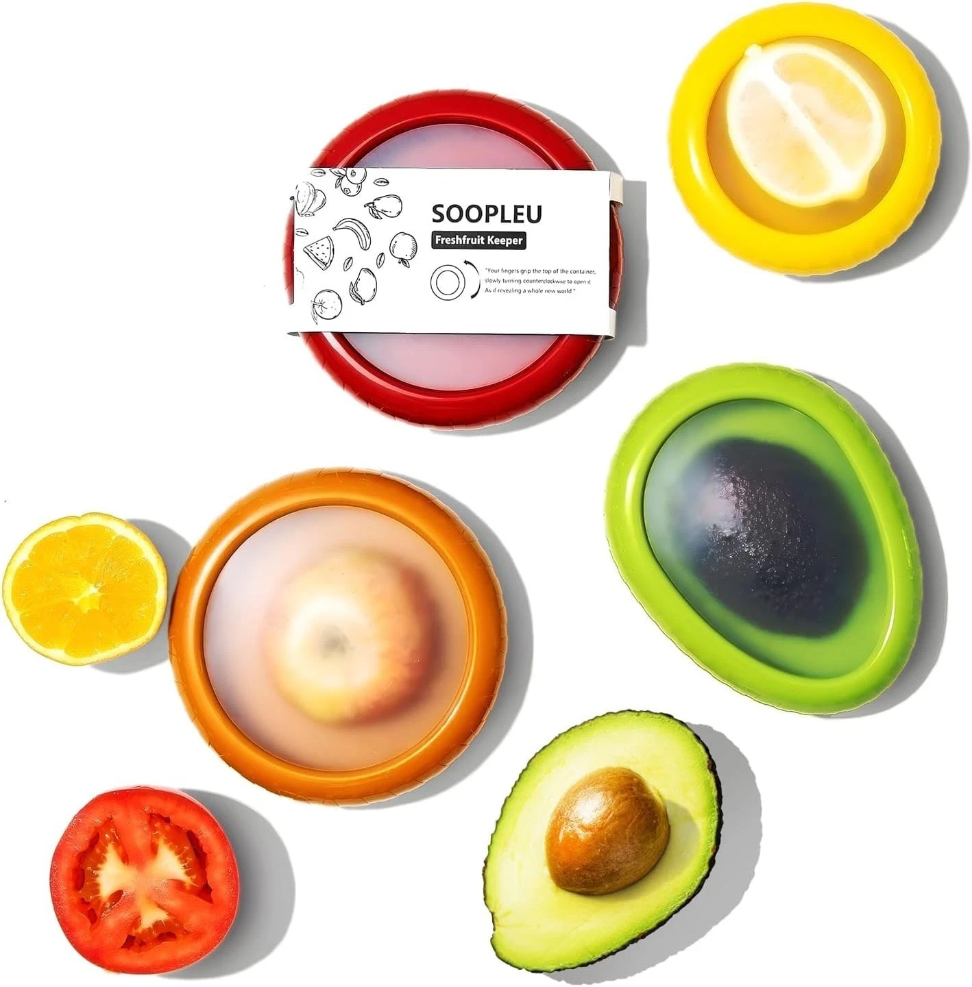 Avocado Saver Tomato Holder Set of 4 Reusable Fridge Storage Containers for