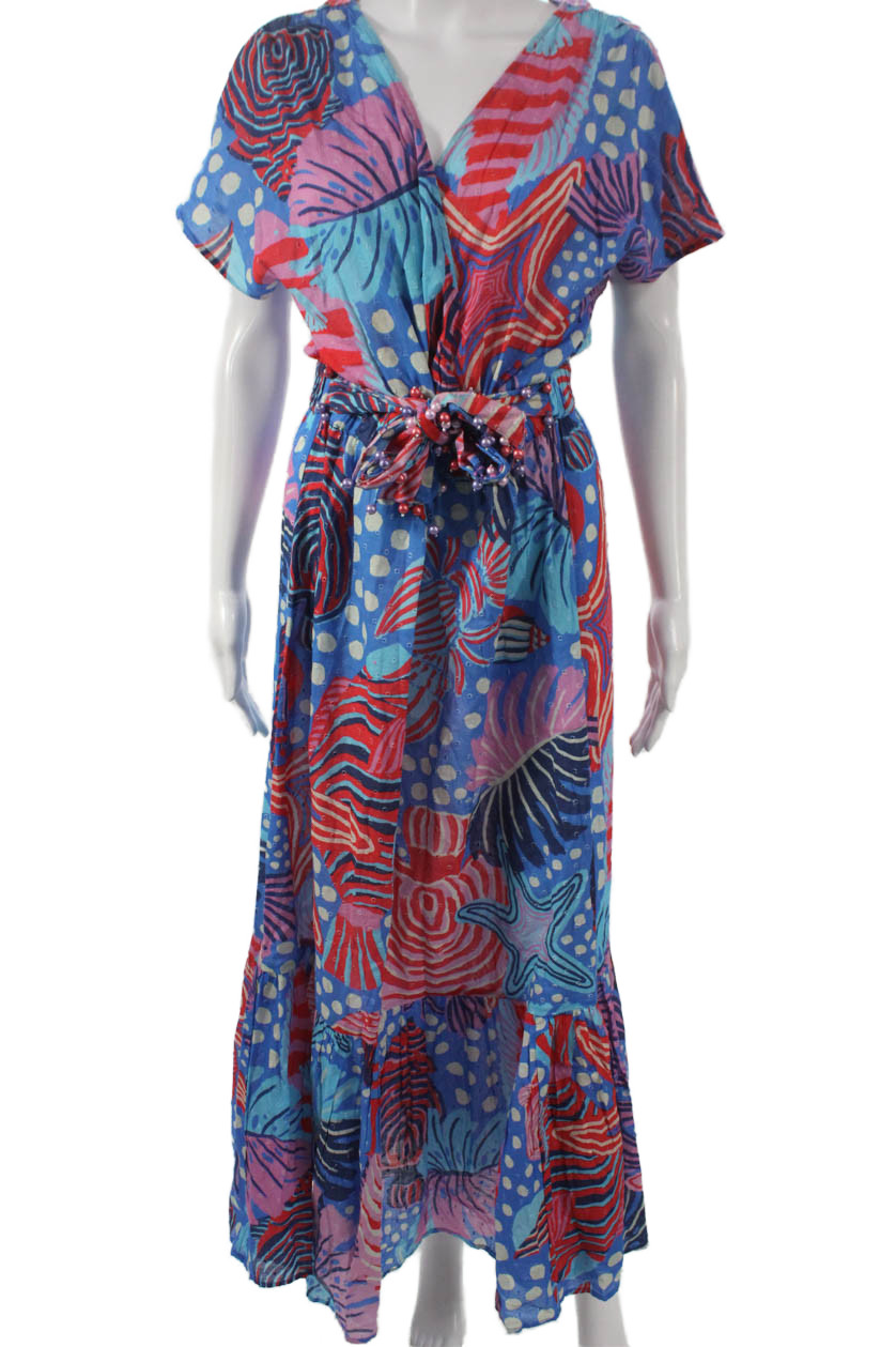 Farm Rio X Anthropologie Women Multicolor Seashell V-Neck Maxi Dress Size LFree Shipping in US $100+ Orders | $6.95 Orders Below