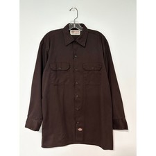 Dickies Mens Long Sleeve Work Shirt Brown Button Up Utility Pocket Medium