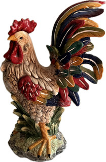 Colorful Ceramic Rooster Sculpture 16" Tall