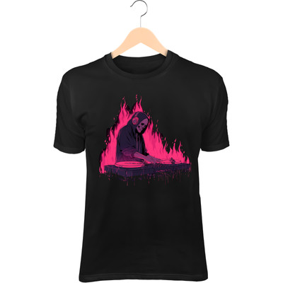 Skull DJ T-Shirt   Neon Vinyl Spin, Headphones, Gothic Hoodie