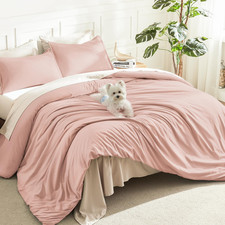 Blush Pink King Comforter Set, 3 Pieces Lightweight Solid Bed Set  Soft Fluffy