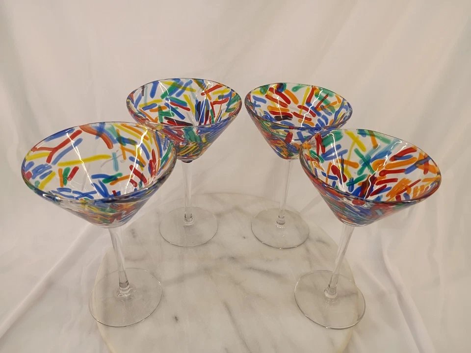 "Juego de 4 vasos de martini confeti soplado a mano Pier 1 7""" Foto 2 de 4