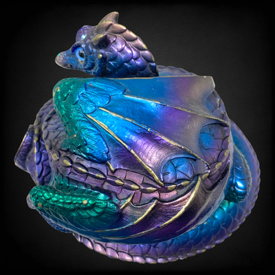 Vintage 1993 Windstone Peacock Coiled Dragon M. Peña Iridescent w