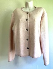 Talbots Boiled Wool Knit Jacket 12 L Wool Button Trad European Pale Pink Cropped