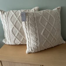 NEXT LIGHT NATURAL 50x50 KNITTED ARRAN CABLE KNIT CUSHION x 2. WERE £22 EACH.VGC