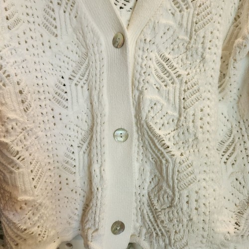 Cardigan donna Vince punto pizzo taglia grande bianco misto cotone - Foto 4 di 11