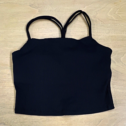 Carbon38 Black Ribbed Cropped Tank Spaghetti Straps Stretch Yoga Size M