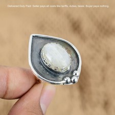 Natural Rainbow Moonstone Promise Crown Chakra Ring Jewelry 925 Sterling Silver