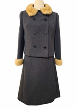 Vinrage 50s Women's Gray Skirt Suit Set 2-Piece Jacket  Dress
