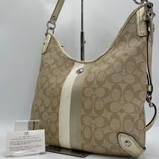 Authentic Coach Shoulder Bag, Pvc Leather, Beige, Signature Pattern, Crossbody