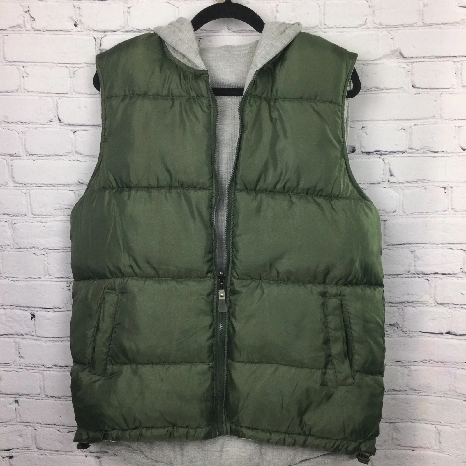 Decoded Gorpcore Hooded Quilted Puffer Casual Hiking Zip Green Vest Men's M image 2