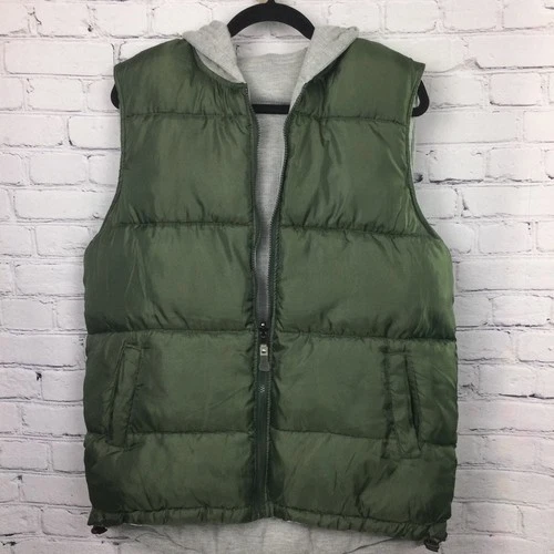 Decoded Gorpcore Hooded Quilted Puffer Casual Hiking Zip Green Vest Men's M image 2