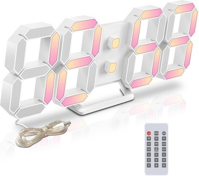 Led Digital Alarm Clock 3D Small Wall Clock Snooze Dimmable Time Memory 12/24 Da