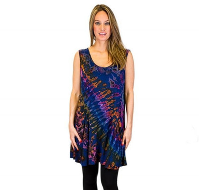 Tie Dye Sleeveless Sun Dress Pockets Summer Casual Loose Beach Cover Up Large XL