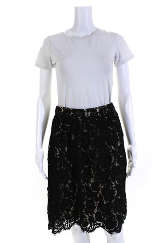 J Crew Womens Cotton Floral Lace Elastic Waist A-Line Layered Skirt Black Size 2