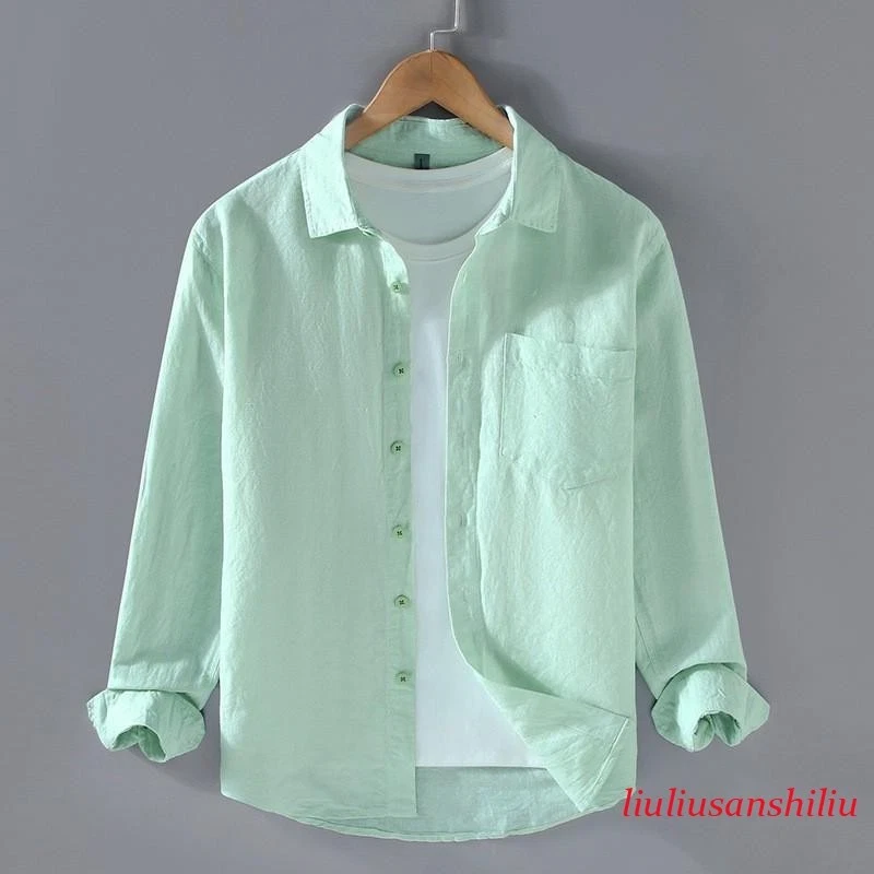 Fashion Men's Cotton Linen Long Sleeve Shirts Button Up Dress Casual Tops Shirt
