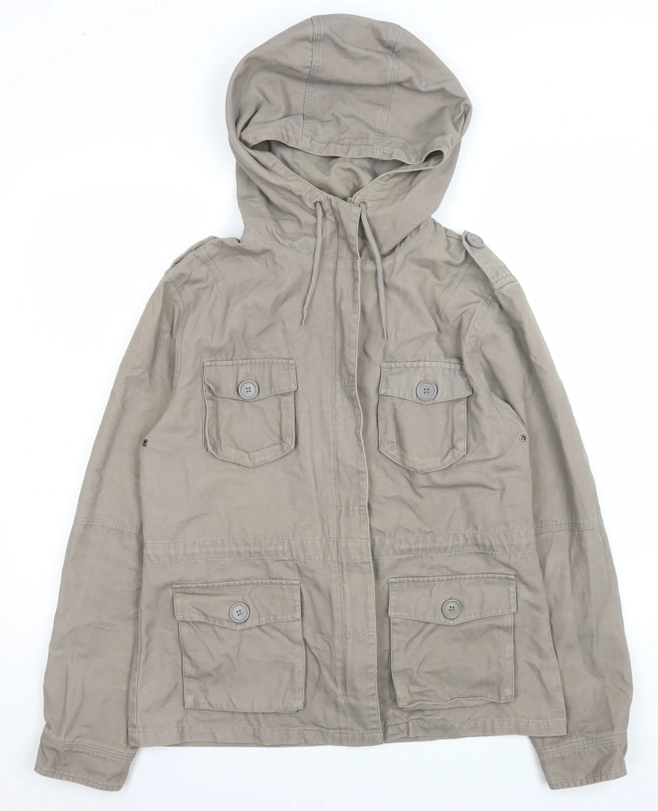 Foxhole Men's Beige Hooded Cotton Anorak Jacket Size 14 Lightweight Casual