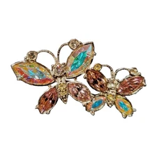 VINTAGE AVON BROOCH PIN  DOUBLE BUTTERFLY RAINBOW COLORS VG Grandma Core  2"